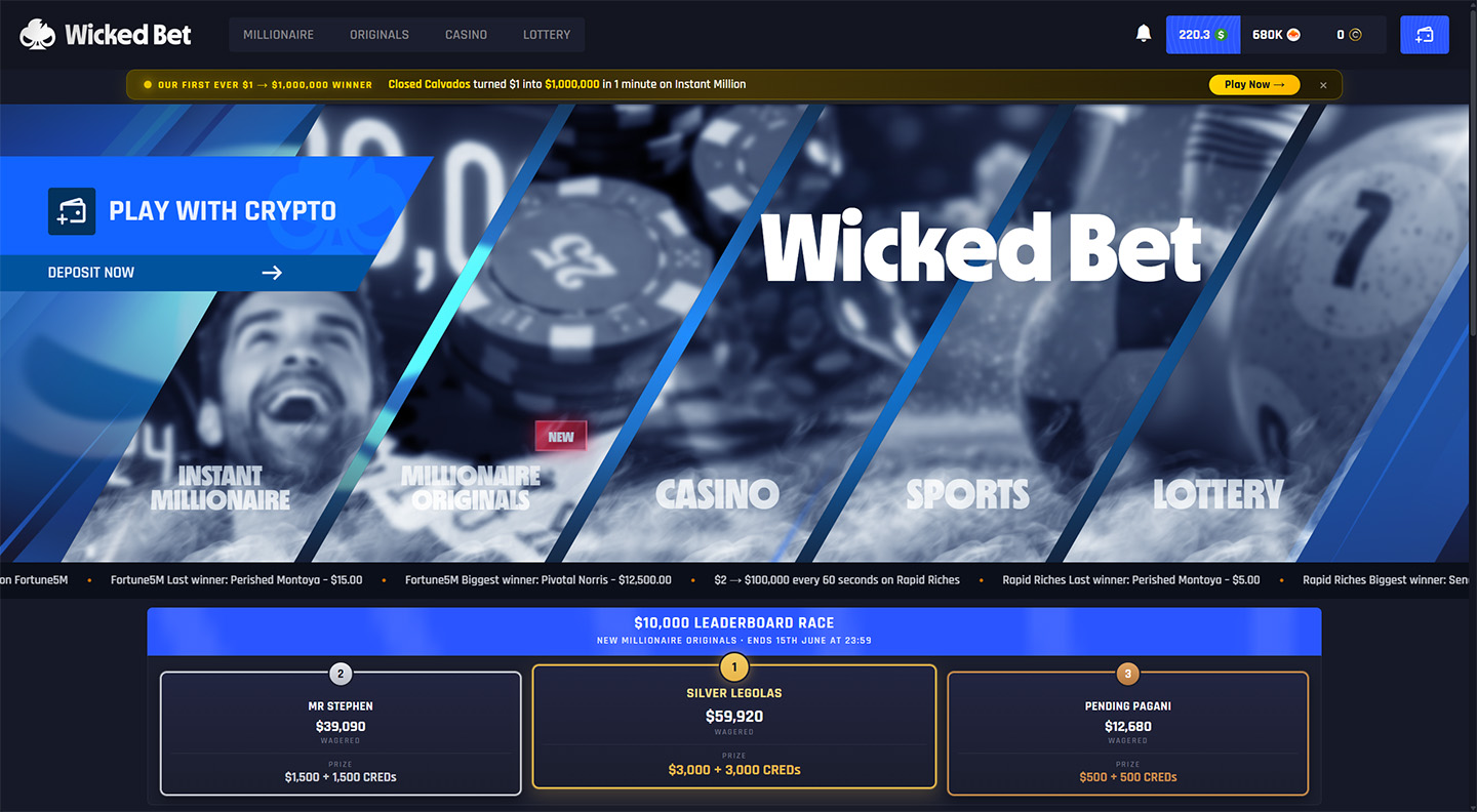Wickedbet, live on the platform