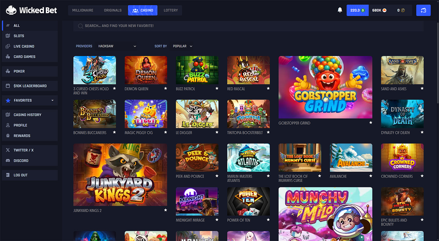 The slot and live-casino library