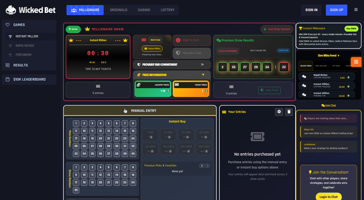 Instant Millionaire rapid-draw game