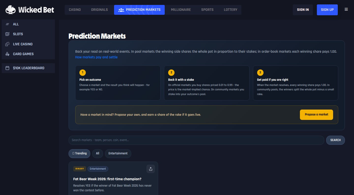Prediction markets on real-world events